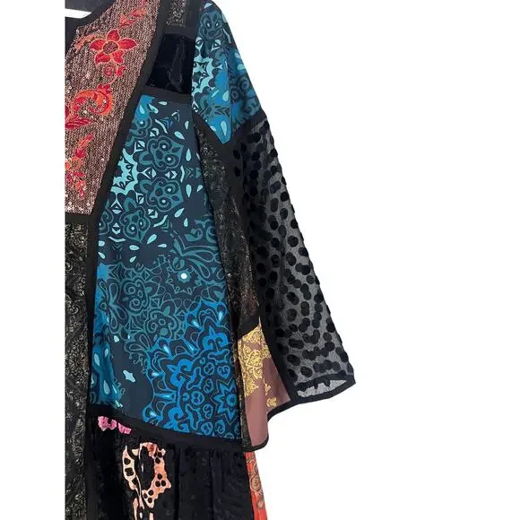 Soft Surroundings Adassa Burnout Velvet Tunic Mini Dress Patchwork Sequin Boho - Picture 6 of 10